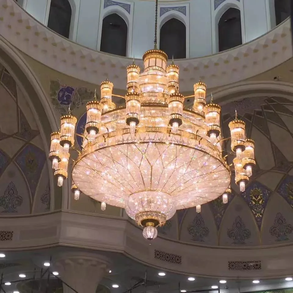 Candeeiros de projecto árabe-claro de cristal-ouro, um enorme lustre islâmico Grande lustre dourado de cristal de luxo personalizado