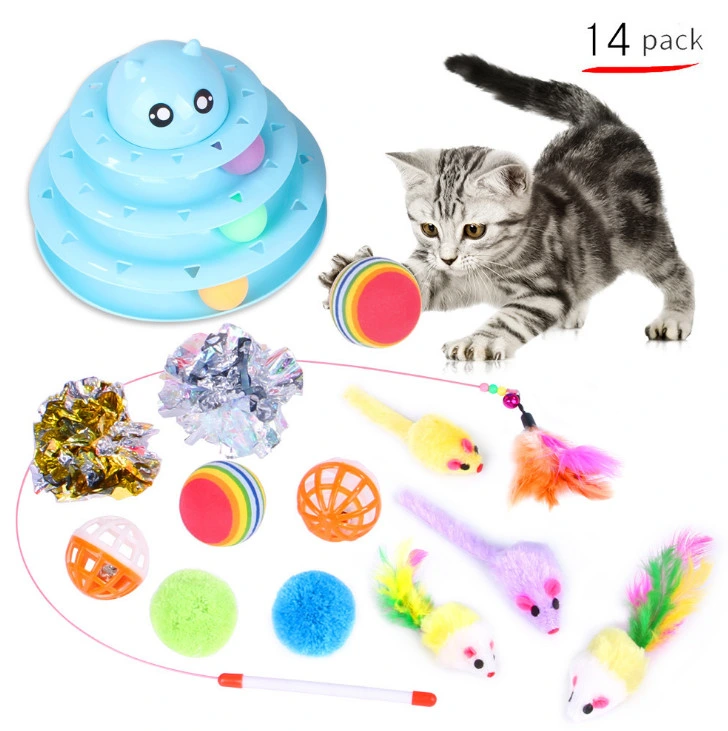 2022 21pcs Cat Kitten surtidos de juguetes interactivos juguetes pelotas de túnel de plumas de peces ratones varita Teaser