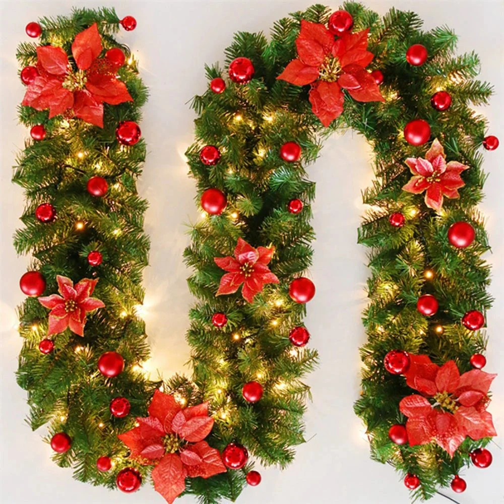 Flores artificiais 2,7 m Garland Lareira Coroa As medulas com Flor de caracteres LED Light