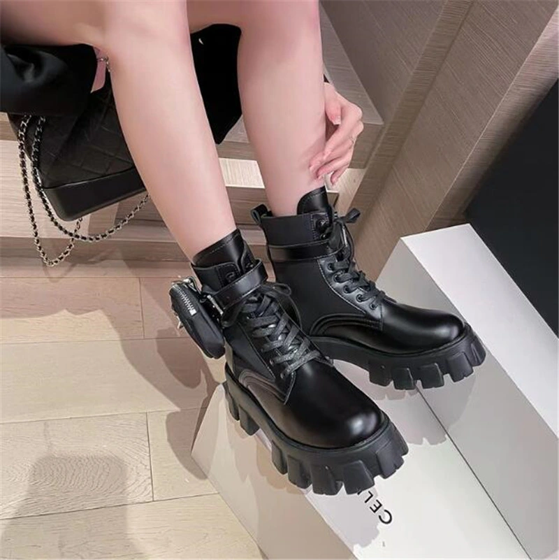 Cow Leather Martin Boots Women's Winter Plush British Style Medium Tube Thick Bottom Chelsea Short Boots Women Boot Shoes