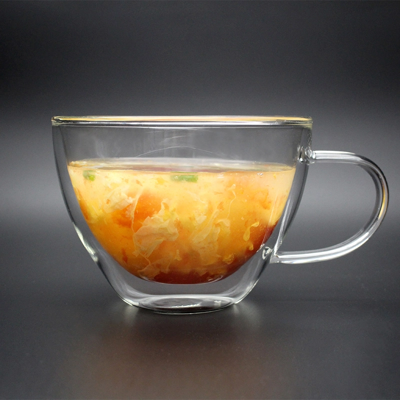 350 ml 450 ml 550 ml 650 ml verre borosilicaté double paroi résistant à la chaleur Bol avec poignée ustensiles de cuisine Verrerie vaisselle soupe verre boisson Mug