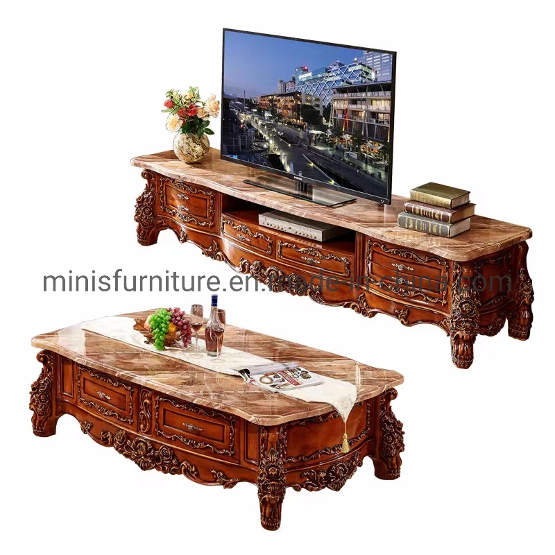 (MN-TS28) Living Room/Hotel Antique Table Furniture Royal Marble Wood Black/Golden TV Stand