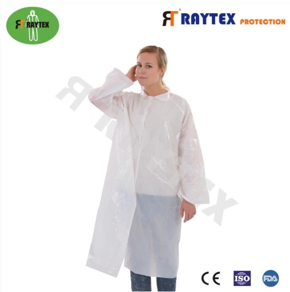 Disposable Plastic PE Visitor Coat with Collar and Buttons