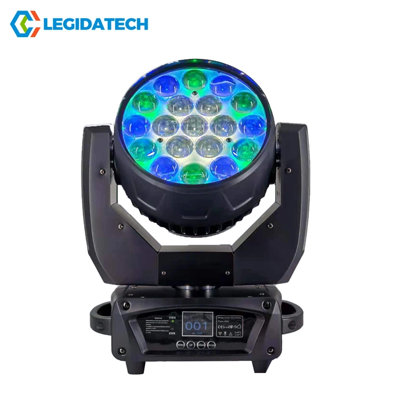 Legidatech LED 5% de descuento en lavar 1915 19x15W Aura Luz estroboscópica LED multicolor Cabezal movible Zoom iluminación de escenarios