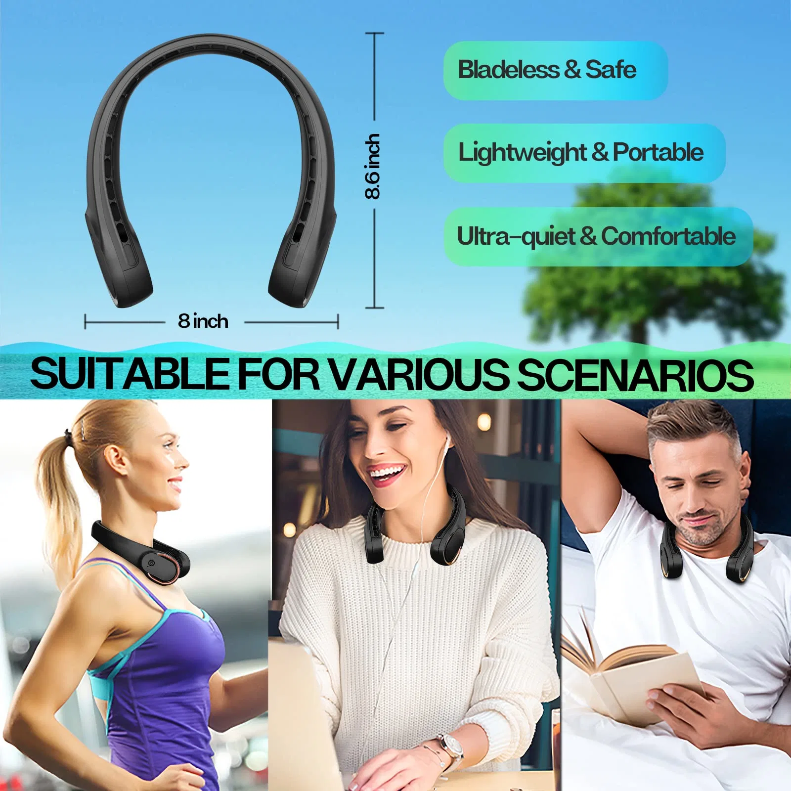 High Satisfaction Super Quiet 3 Speeds Neck Fan Portable Bladeless Neck Fans