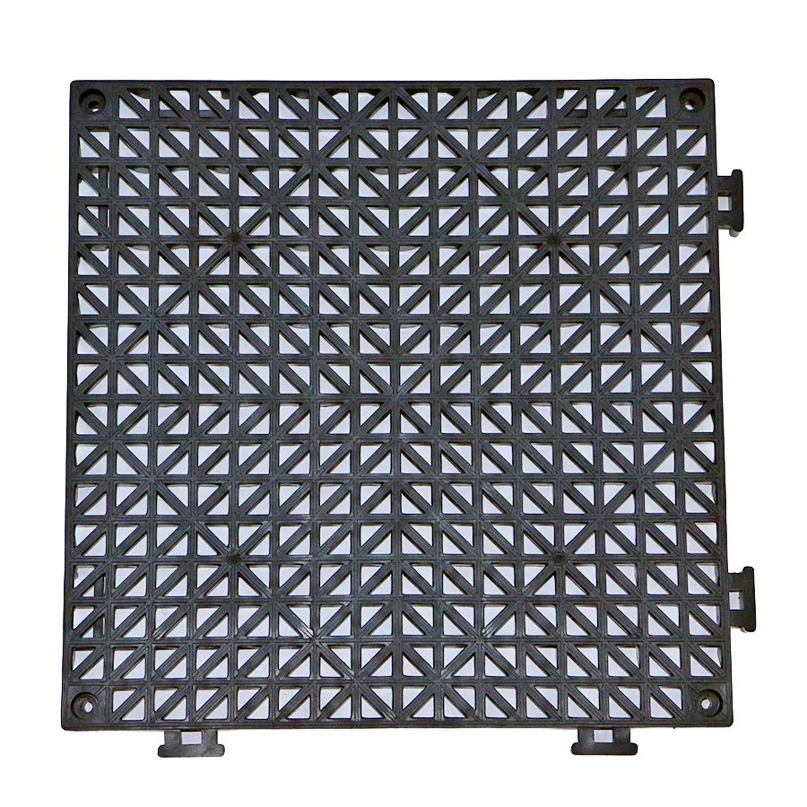 Modular Interlocking Cushion 11.5" X 11.5" Mat Floor Tile Mats Drain Pool Patio Balcony Yard Pet Area Washer Pad (Black)