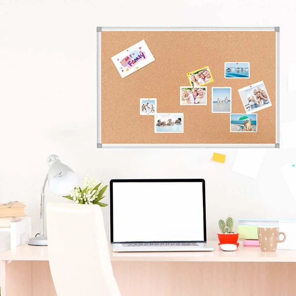 Cork Bulletin Notice Board for Homes or Offices with Silver Aluminum Frame