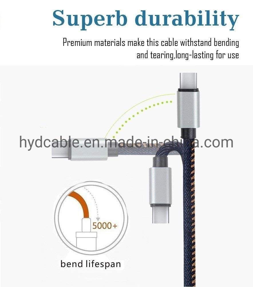 Accesorios para teléfonos móviles de tela vaquera USB carga de datos cable Lightning para Tipo C