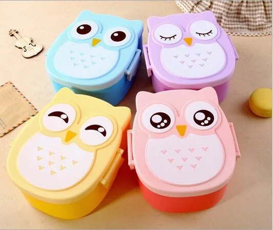 Mignonne boîte à lunch en plastique avec dessin animé de hibou, boîte à bento portable, contenant alimentaire, boîte de rangement.