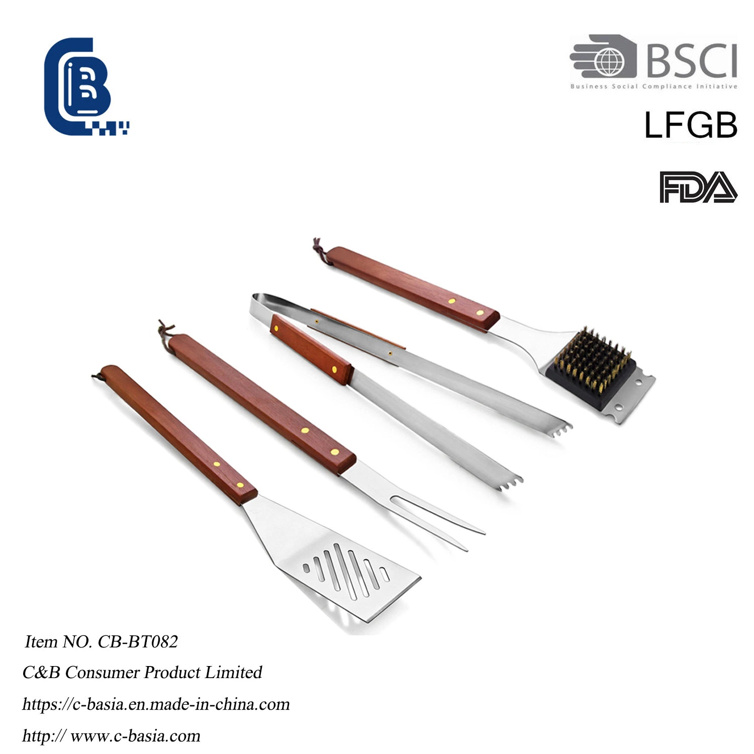 4 PCS Wood Handle Grilling Barbecue Tools Set, Grill BBQ Tools, Spatula Tong Fork 6