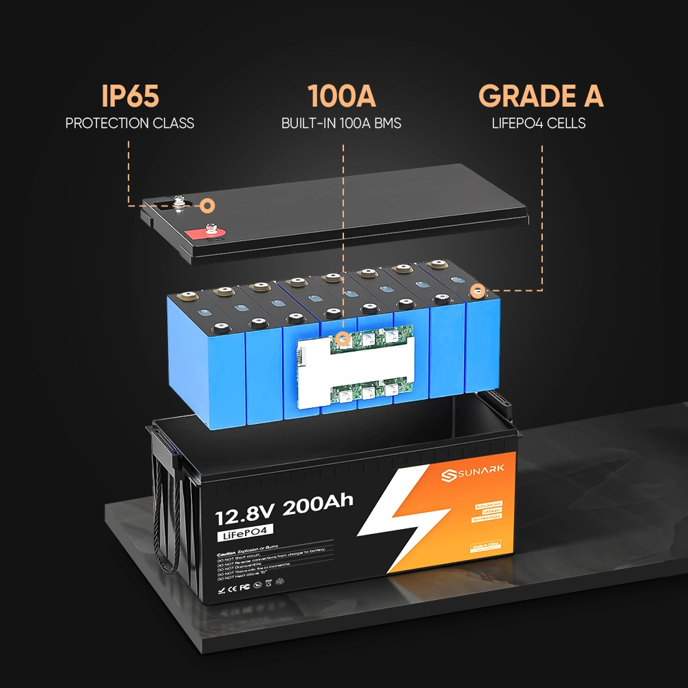 Batería de litio fosfato de hierro Sunark 200Ah 300ah de ciclo profundo 12V de la célula de la batería