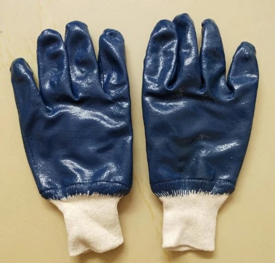 Blue Knitted Wrist Blue Nitrile Coated Cotton Gloves Nitrile 3/4 Dipped Gloves PPE Safety Protective Hand Protector