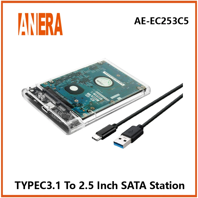 Anera Transparent USB3.0 Type-C 3.1 to SATA HDD Enclosure for 2.5 Inch SATA HDD SSD