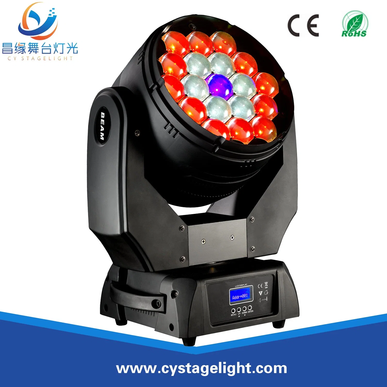 19X15W RGBW 4in1 LED Wash Zoom Moving Head Light with Zoom and Colour Ring Effect