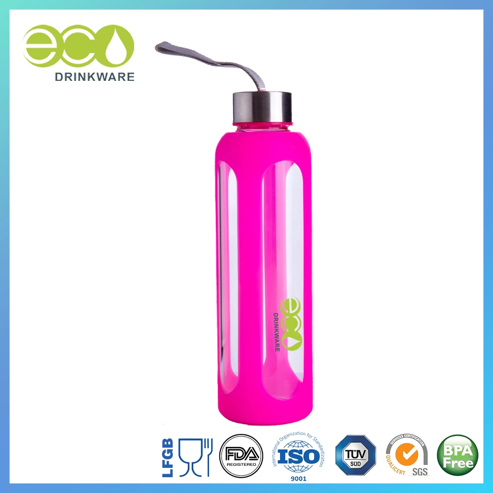 Fit Closely Silicone Sleeve Single Wall 600ml FDA CIQ High-Strength Glass Drinking Bottle