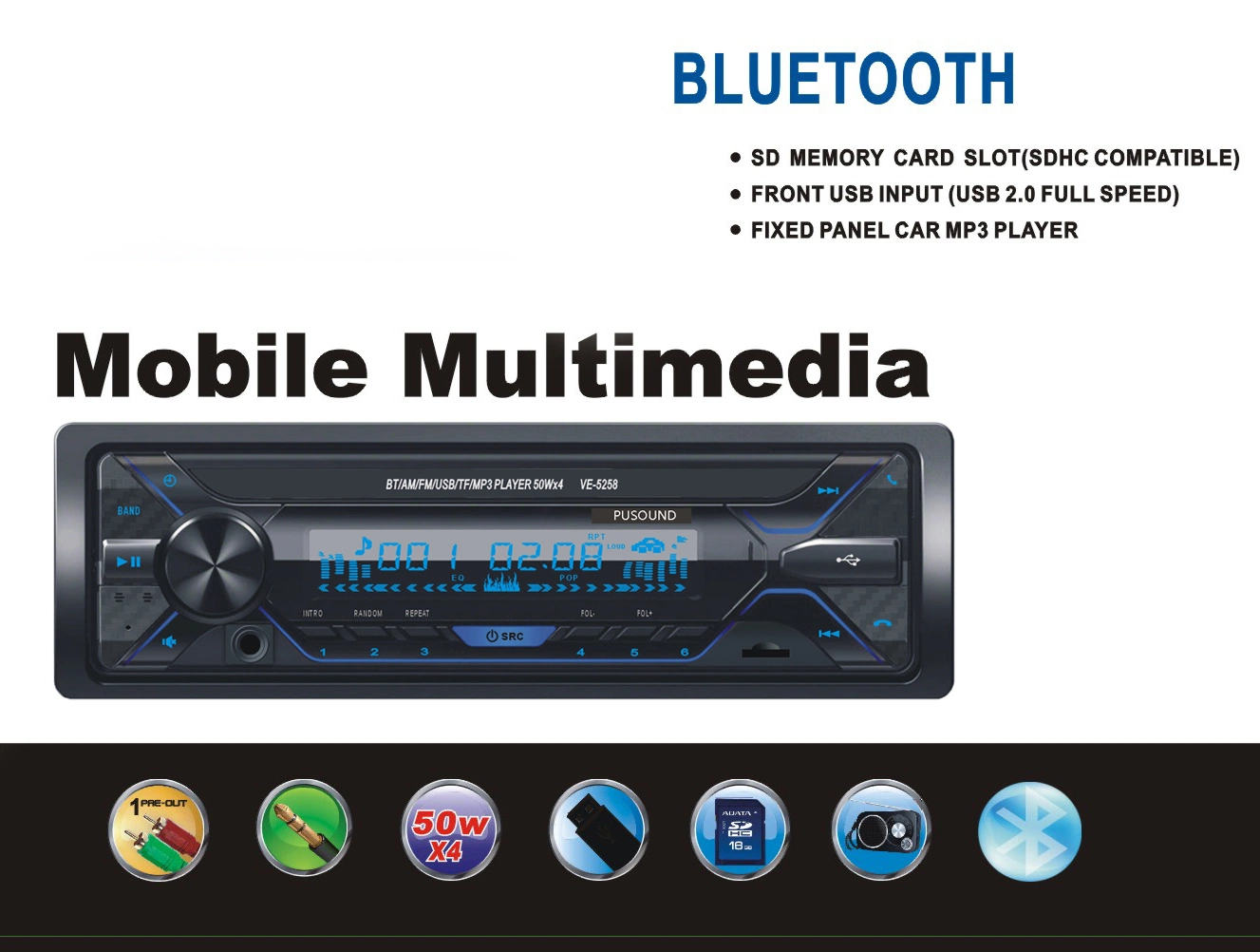 Car MP3 Stereo Audio Bluetooth FM Radio Player with High Configuration