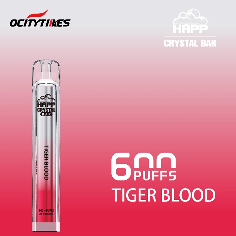 600 Puffs de alta qualidade 2% Tiger Blood e cigarro descartáveis Embalagem agradável e descartável, em papel de cristal