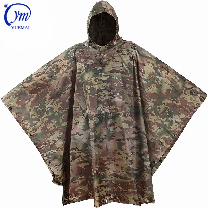 Yuemai Outdoor Activity High quality/High cost performance  Camouflage Military Rain Coat Waterproof Pullover PU Poncho Liner