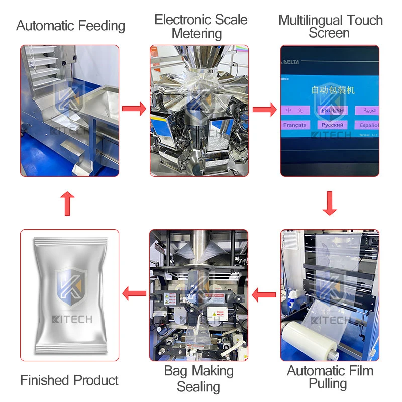 Automatic Vertical Food/Snack/Beans/ Grain/Rice/Nuts/Peanut/Sugar/Beans/Salt /Granule /Coffee/Tea/Popcorn Filling Multihead Weigher Packing Packaging Machine