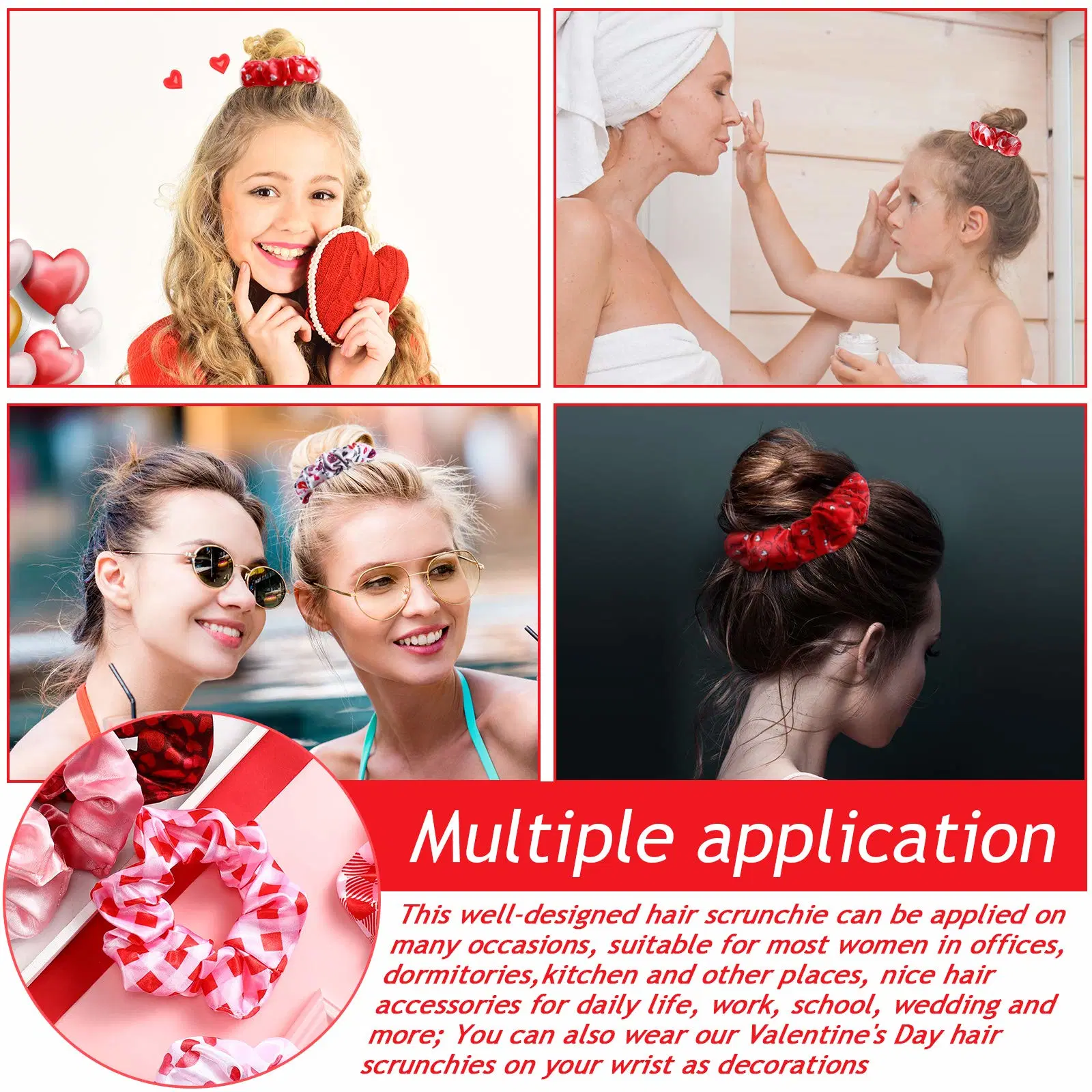 Valentine&prime; S Day Hair Scrunchies Love Heart Print Scrunchie Soft Elastic Hair Bands Ponytail Holders Bride Scrunchie Valentines Day Hair Accessories