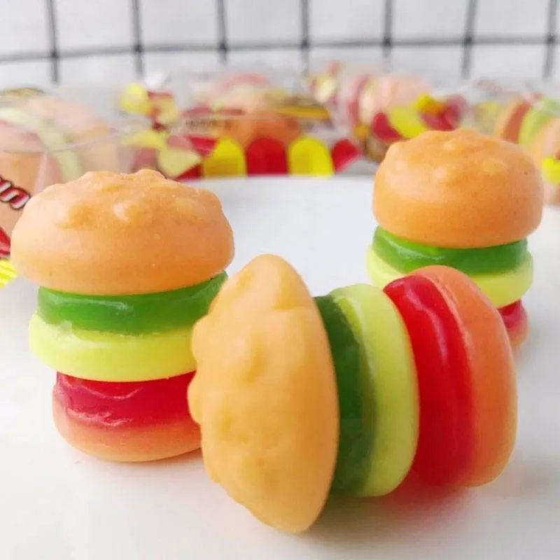 Vente en gros en vrac halal Hamburger Shape Sweet Jelly Burger gelée en gelée de bonbons