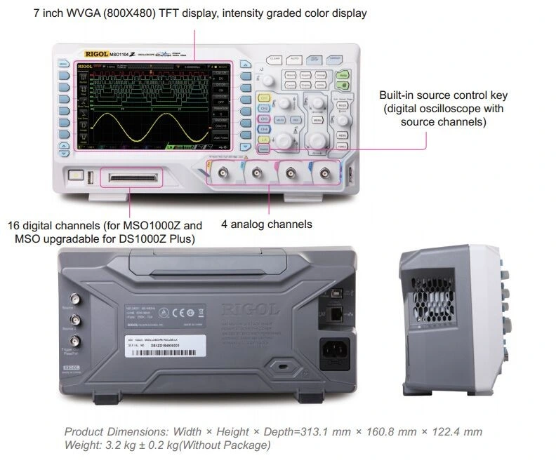 Oscilloscope numérique 4 canaux Rigol Ds1104z oscilloscope numérique 100 MHz 4 canaux