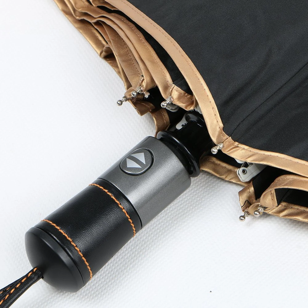 Black Automatic Open and Close Umbrella with Leather Handle