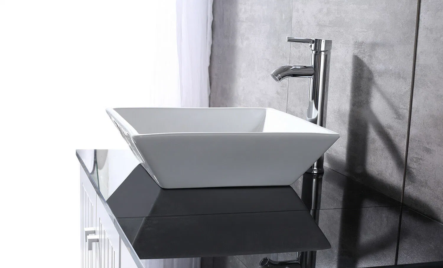 Bathroom Vanity 36'' PVC Cover Cabinet Ceramic Vessel Sink Black Counter Top Set