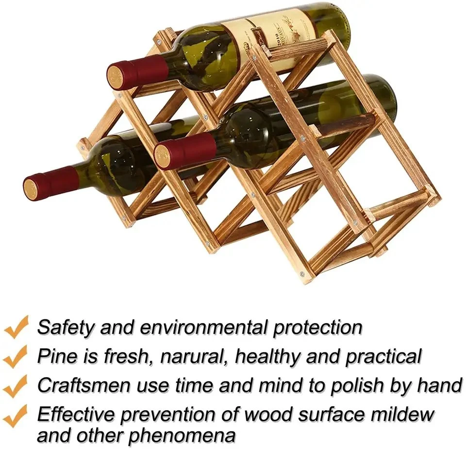 Rack dobrável para vinho de madeira com tampo de balcão, 6 garrafas porta-vinho