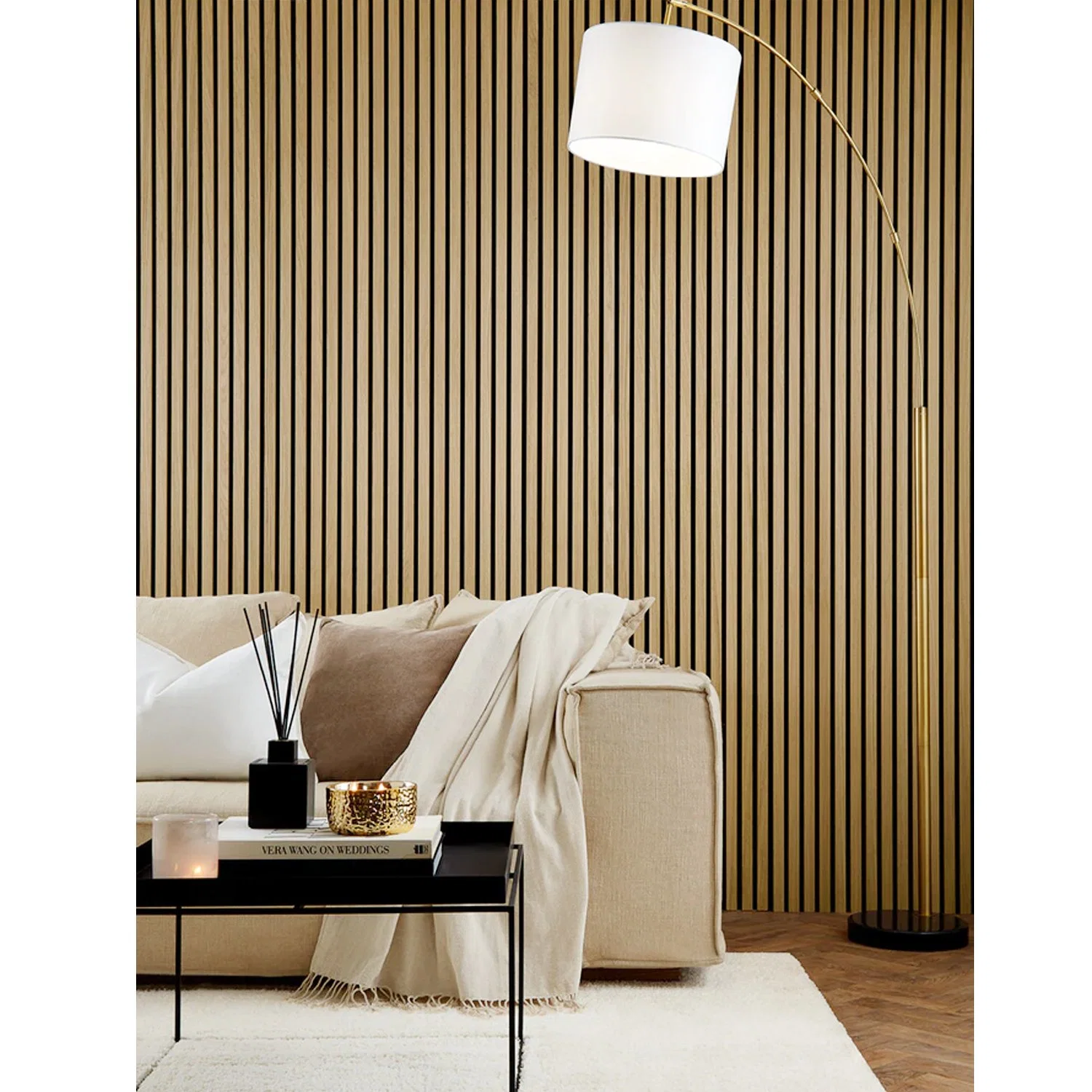 Acoustic Wall Divider Living Room Partition MDF Wood Slatted Wall Sound Absorbing Bedroom Partition