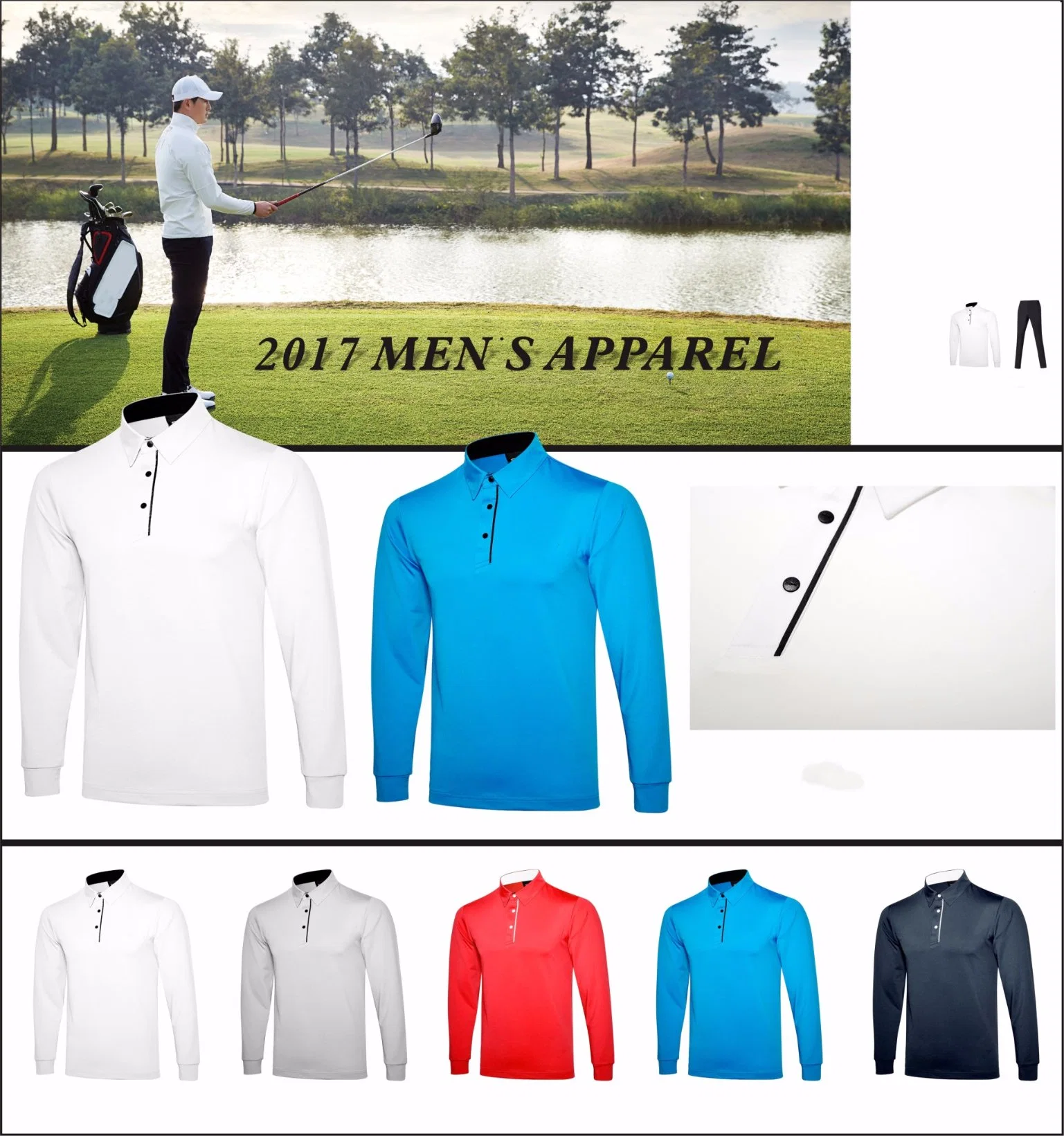 Großhandel Golf Bekleidung Herrenbekleidung Sport Polo Shirt Langarm