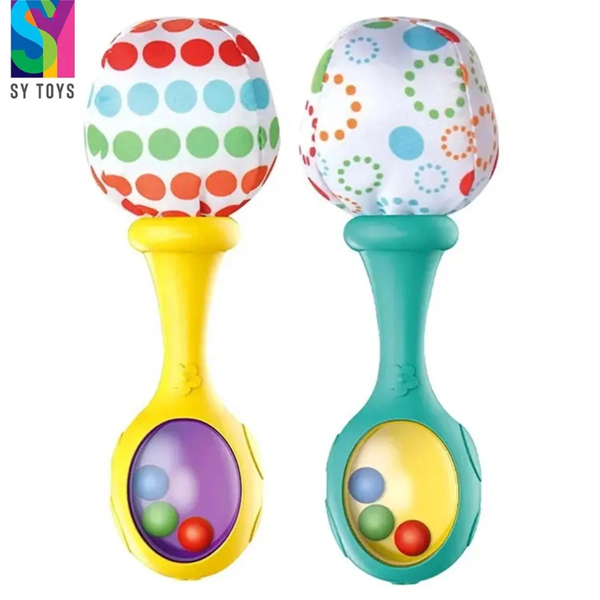 SY Rattle Ball moldeados Teething Toy suave Grado alimenticio sin BPA Juguete de silicona para dentición bebé relleno Cute Animal Sand Hammer de juguete