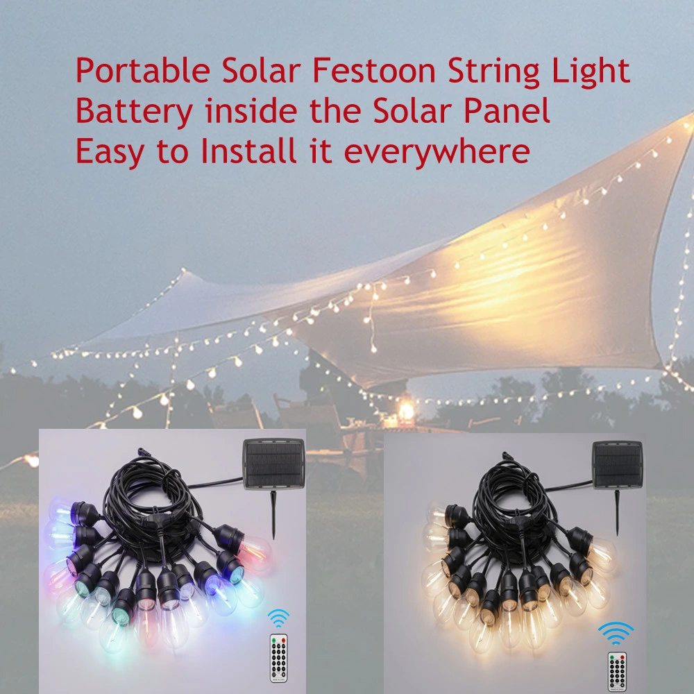 12 Sockel S14 LED-Glühlampe Farbe änderbar Helligkeit Dimmen Solar Festoon String Kit