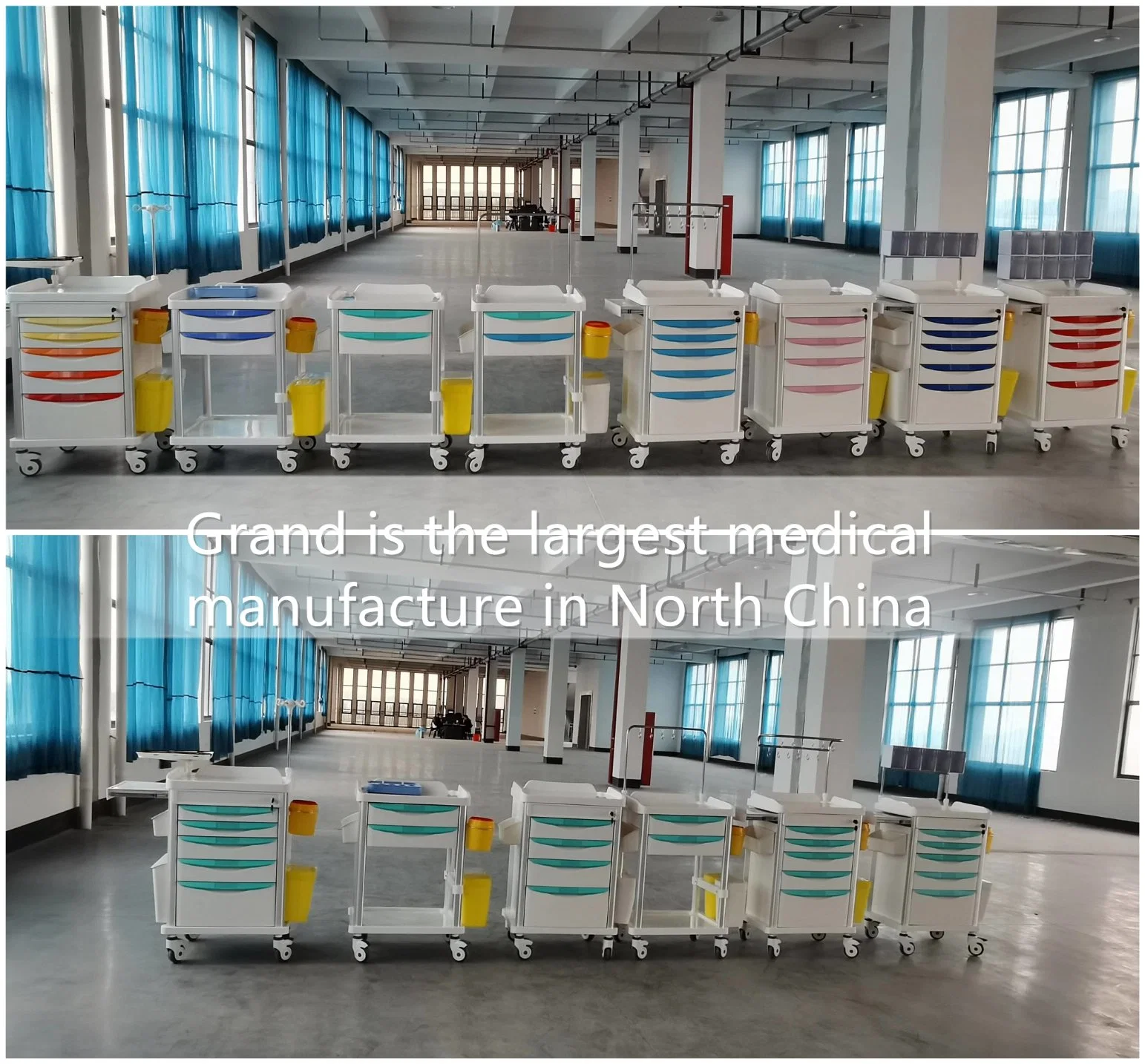 New Durable ABS Emergency Hospital Medical Cart Mobile Trolley for Sale Hospital Emergency Medicine ABS Instrument Trolley with Infusion Stand