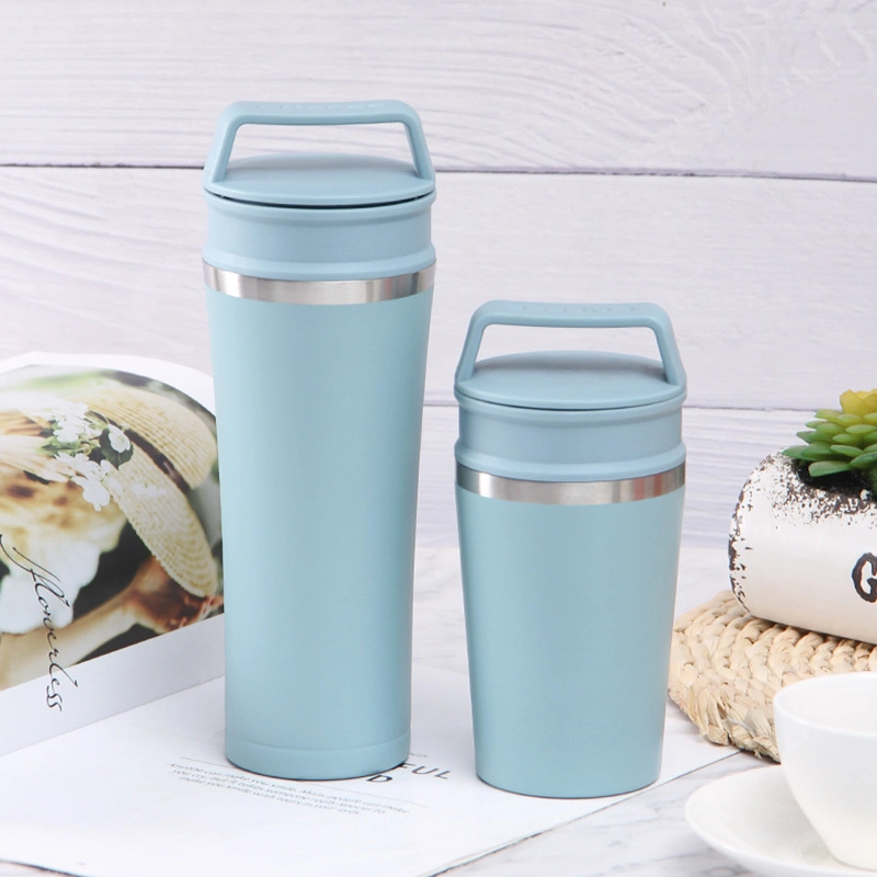 Portable Coffee Stainless Steel Mug Creative Outdoor Sports Double Cover Cup Couples Gifts Stock