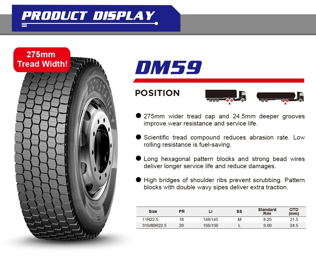 Constancy Brand Driving/Steering Position Truck Tires (315/80r22.5)