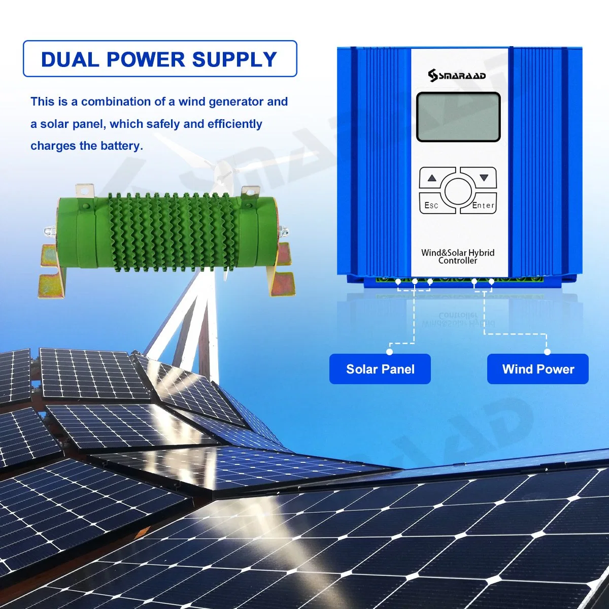 Smaraad Original Factory 2000W 48V MPPT Generador de viento Panel Solar Controlador de carga