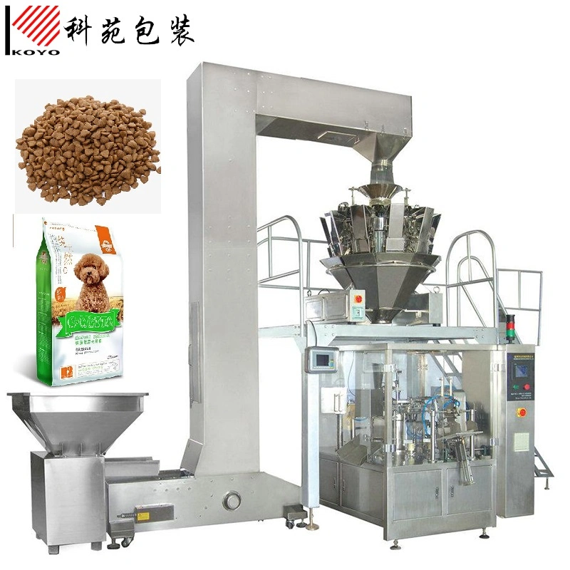 Koyo Puffed Food Fried Chips Pop Corn Processing Monoblock Premade Bag Packaging Machine with Multihead Weigher for Pet Food
