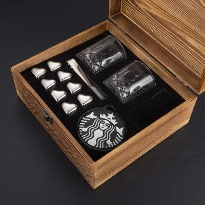 Venta de todo el vaso de whisky con piedras de Whiskey Whiskey Set Caja de madera para regalo