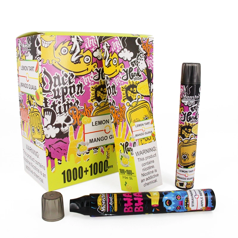 Más nuevos sabores dobles Monster Dual 1000+1000 Puffs Disposable/Chargeable E Cigarette Vapes