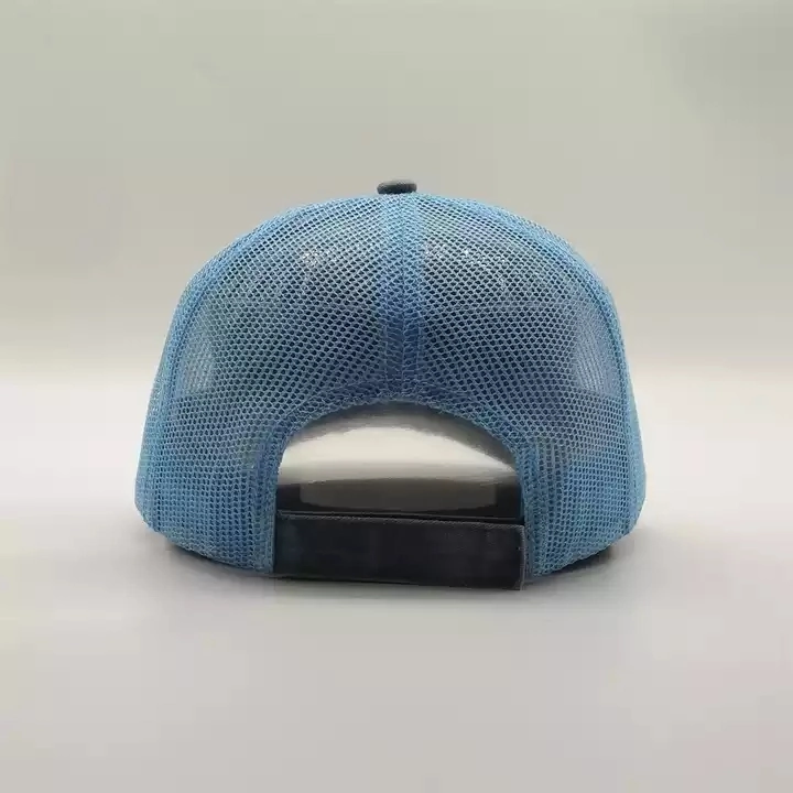 Custom Sports Distress Denim Caps Hook and Loop Closure Printed Patches 6 Panel Trucker Hats