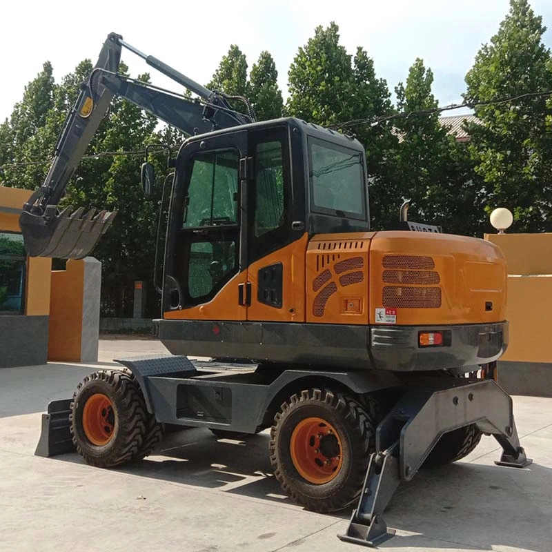 Shanzhong Brand 8ton Wheel Excavator with Front Dozer Blade and Rear Outrigger for Higher Stability