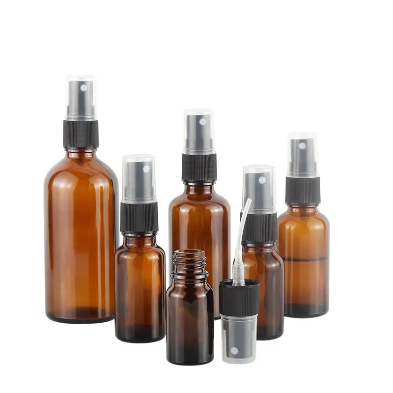 30ml 50ml 100ml Espray de niebla fina para el perfume de aceites esenciales Botellas de vidrio marrones