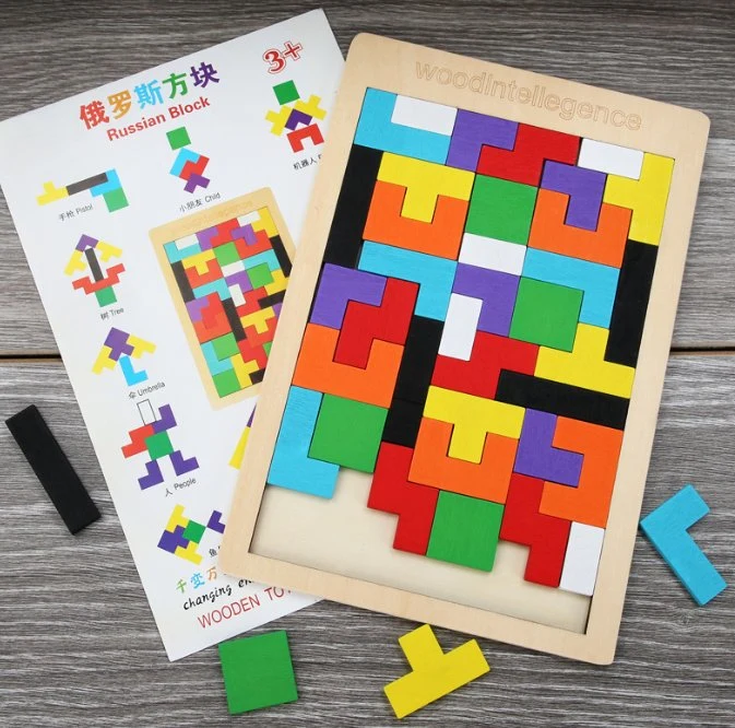 Bloques de Tetris 3D Puzzle de madera de pensamiento intelectual de los niños el desarrollo de los niños y niñas Juguete Educativo