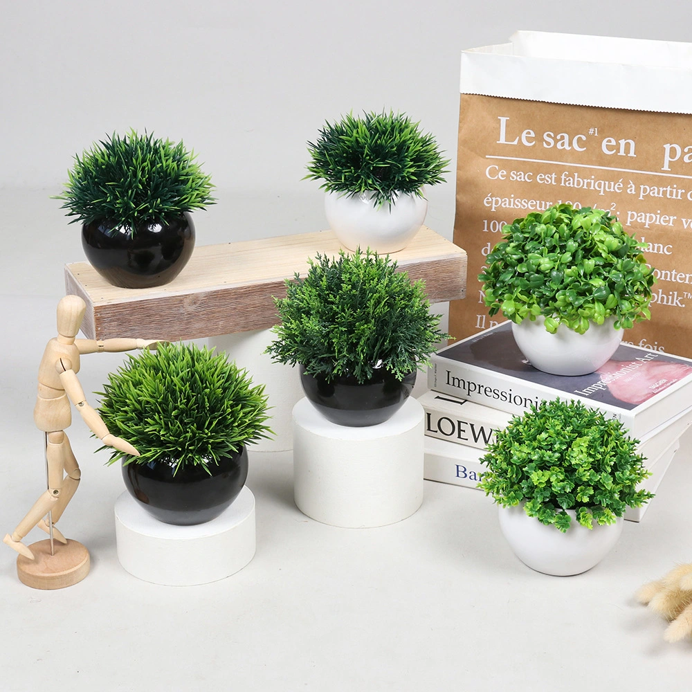 Small Round Potted Artificial Plants Grass Desk Decoration Hot Selling in Amazon