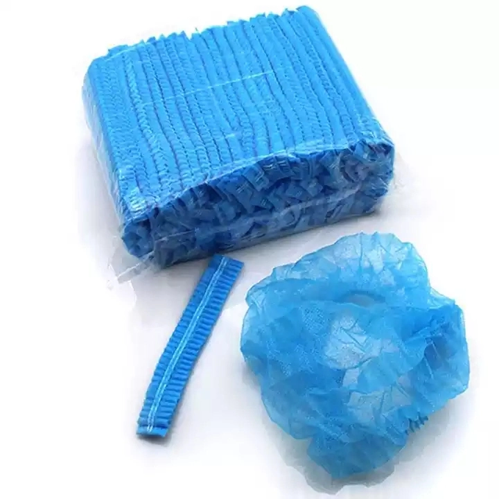 Disposable Blue Non-Woven Strip Clip Cap with Elastic Band