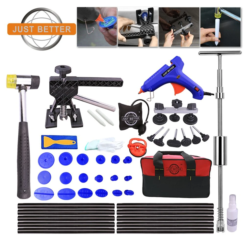 Ferramenta de remoção de reparação de amolgadelas sem pintura - Kit de reparação de carroçaria para automóvel - ferramenta de remoção de reparação de amolgadelas Conjunto de guias da pistola de cola para martelo deslizante de puxar para o suporte de dentes