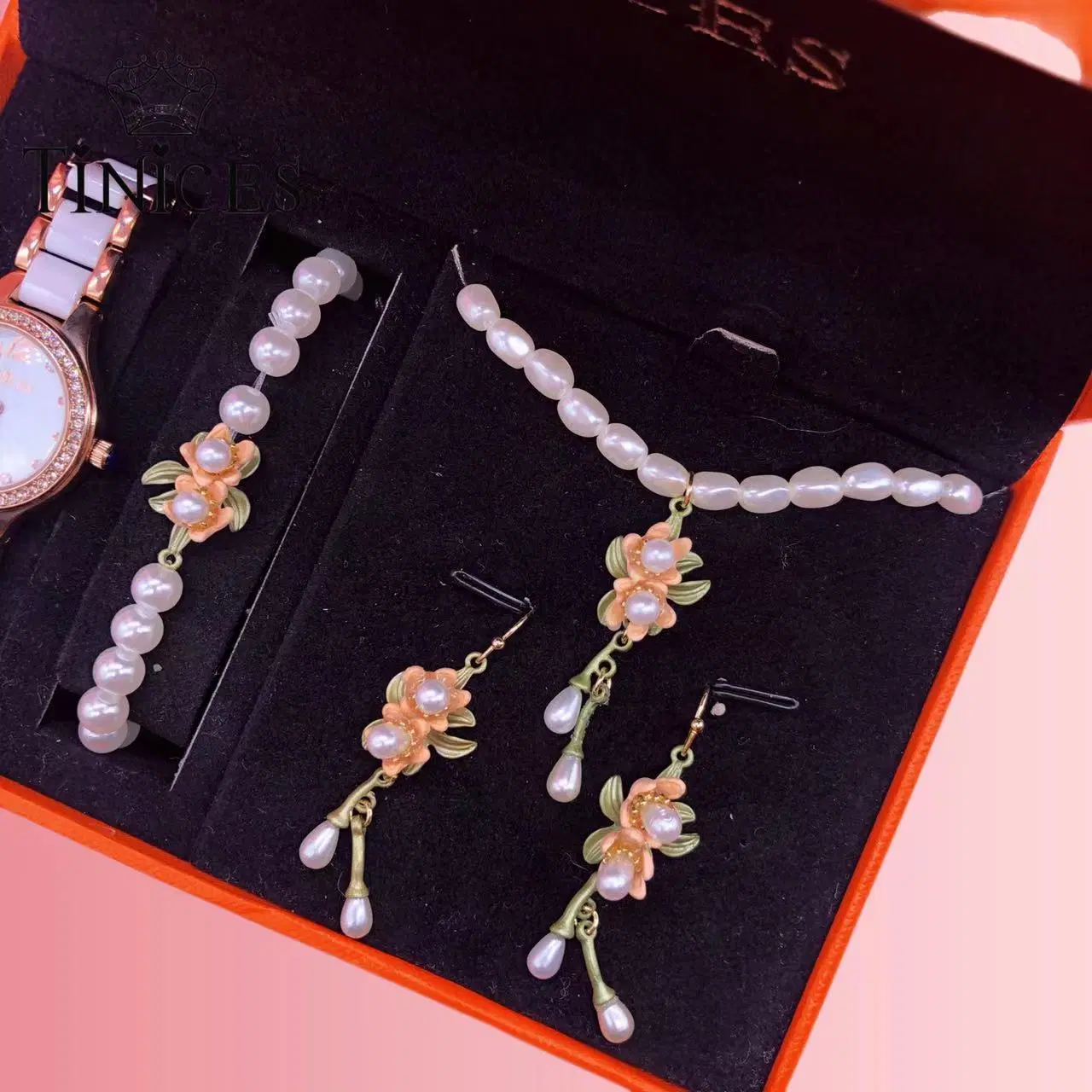 Romantic Lily of The Valley Jewelry, Pearl Jewelry, Ceramic Watches, Waterproof Watches, Gift Watch Jewelry Sets