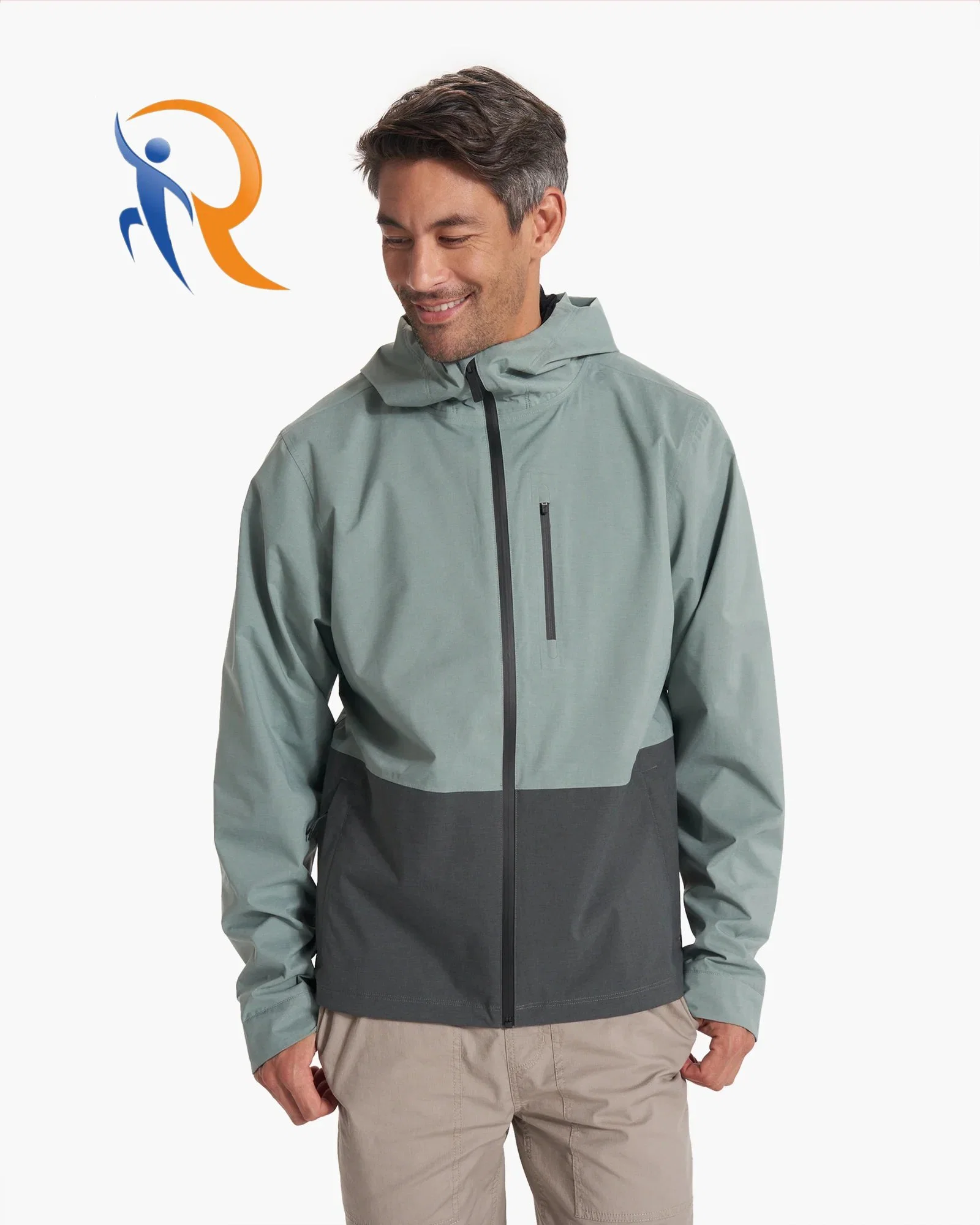 Men's Fashion Spliced Color Hooded Design Coat Outdoor Waterproof Jacket