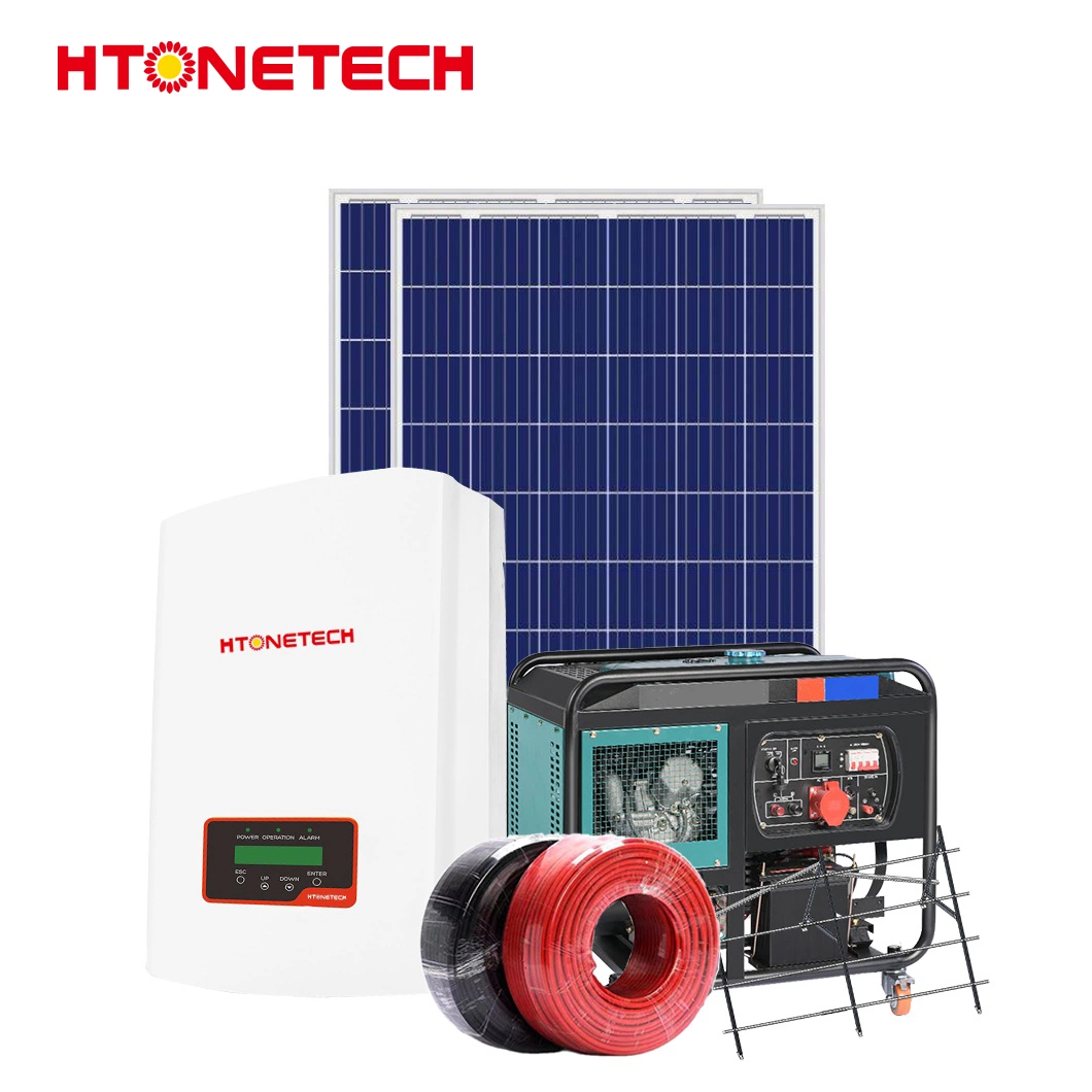 Htonetech Monocrystalline N-Type IBC Solar Panels Hybrid Solar Inverter 5 Kw China 5kw on Grid Wind Solar Power System with Marine Grade Diesel Generator